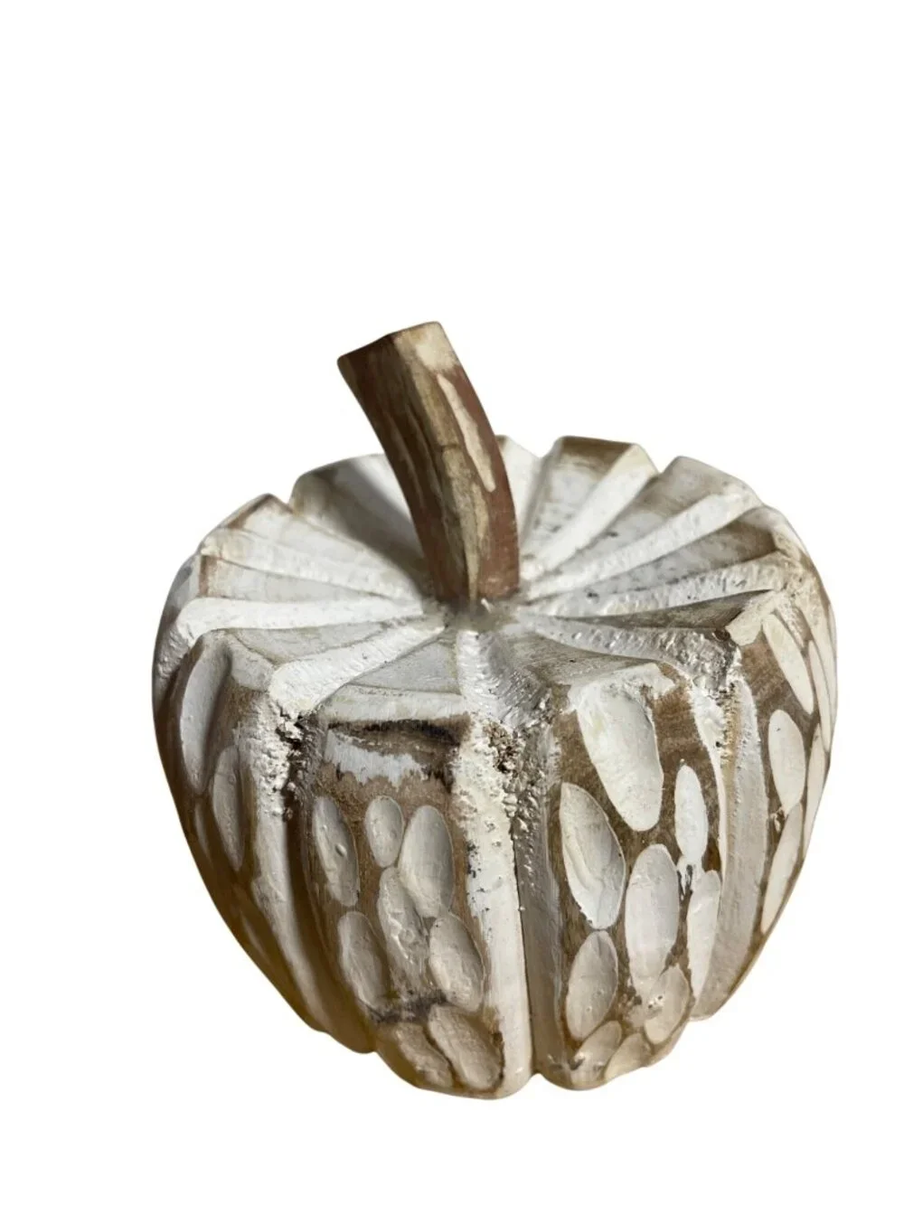 Carved Wood & Resin Pumpkin Decor Set Of 2 Rustic White & Green Gold Accents